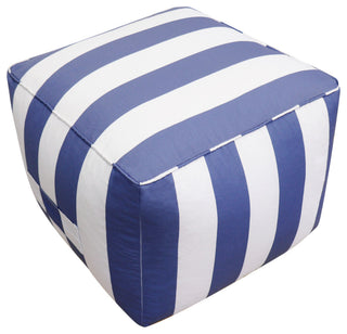 Pasargad Home Galaxy Collection White/Blue Poly Fabric Striped Pouf