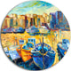 Wharf And Boats, Seascape Painting Disc Metal Artwork, 36"