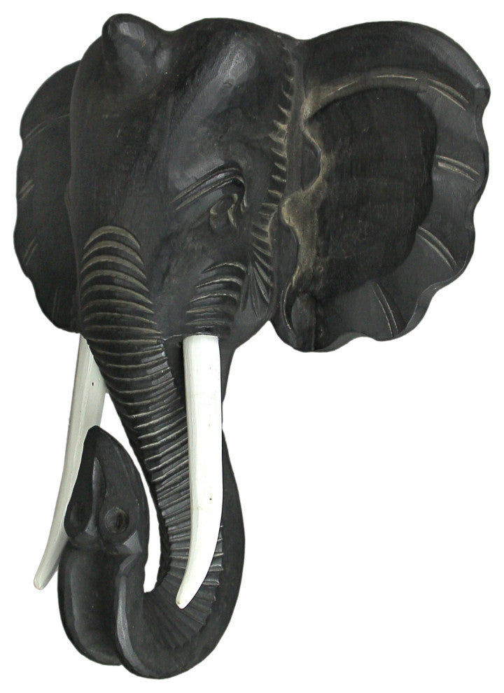 Hand Carved African Elephant Bust Sculpture Wooden Home Decor Wall Art Statue