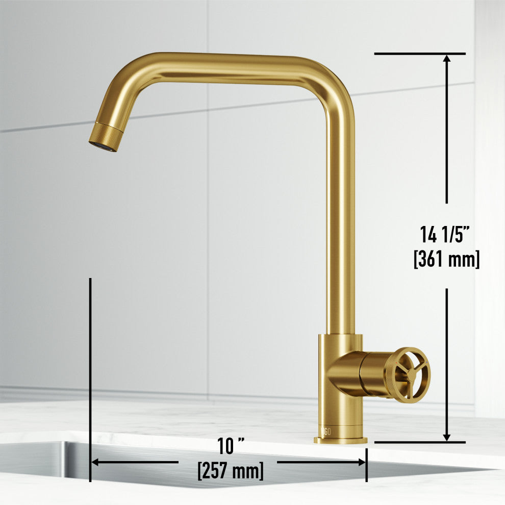VIGO Cass Industrial 14" H Single Handle Kitchen Bar Faucet, Matte Brushed Gold