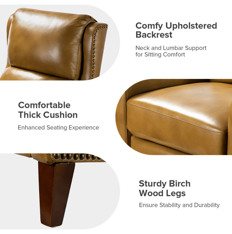 Genuine Leather  Push back Recliner With Wingback, Camel