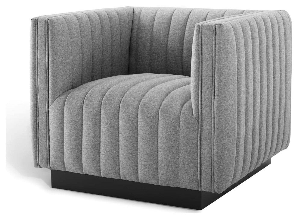 Tufted Armchair Accent Chair, Set of 2, Fabric, Gray, Modern, Lounge
