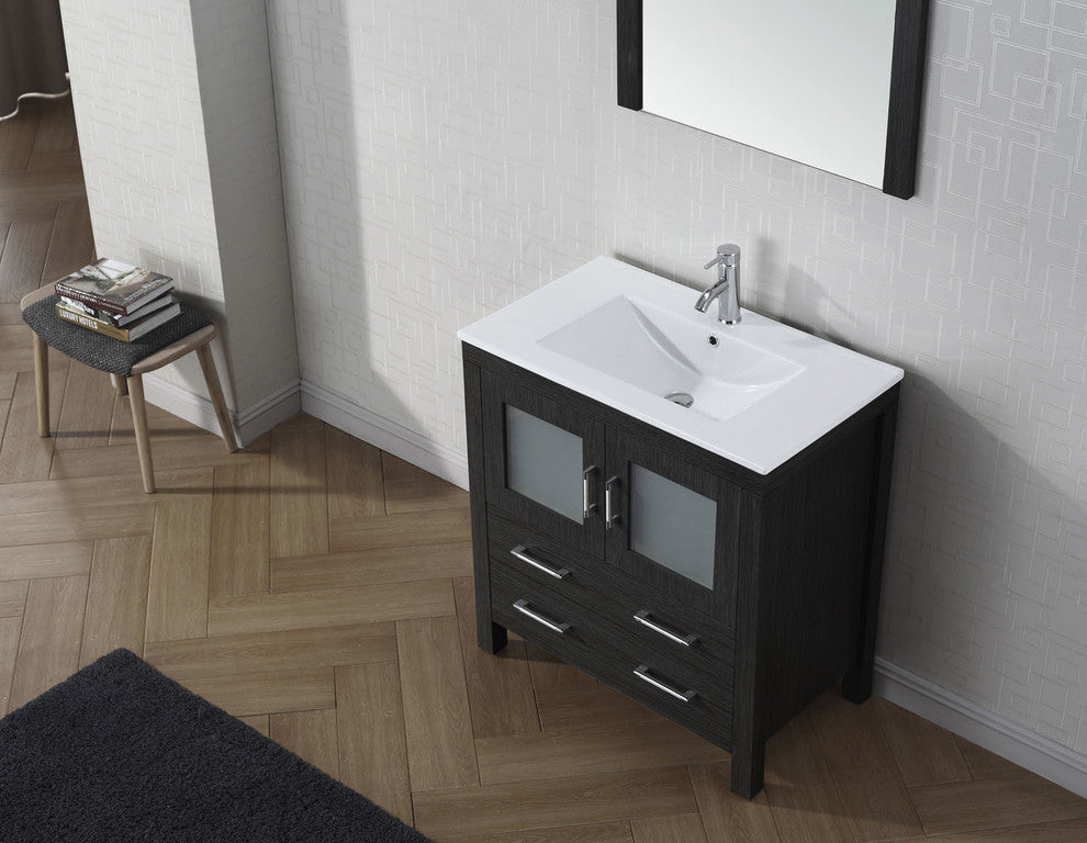 Virtu Dior 32" Single Bathroom Vanity, Zebra Gray, Faucet, Mirror