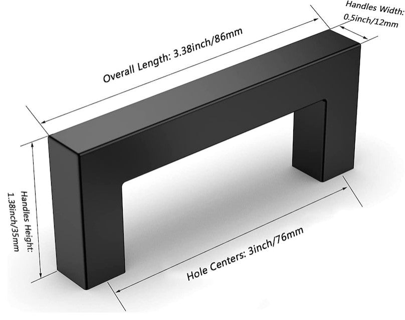 Mascot Hardware 3'' CTC Matte Black Square Cabinet Pulls - Pack of 10