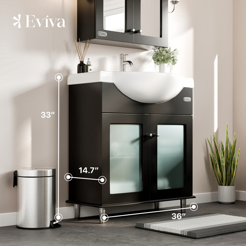 Eviva Tux 36" Espresso Transitional Bathroom Vanity Integrated Porcelain Sink