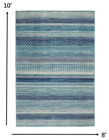 8" x 10" Navy Blue Ornate Stripes Area Rug