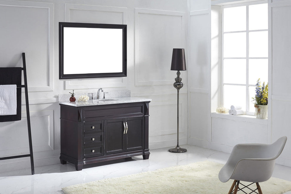 Virtu Victoria 48" Single Bathroom Vanity, Espresso With Faucet and Mirror