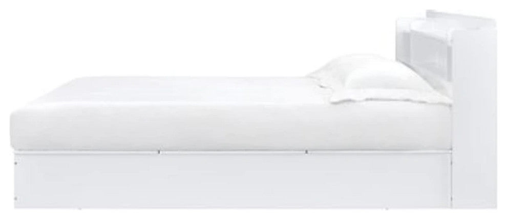 Benzara BM269599 Queen Bed With 6 Under Compartments & Storage Headboard, White