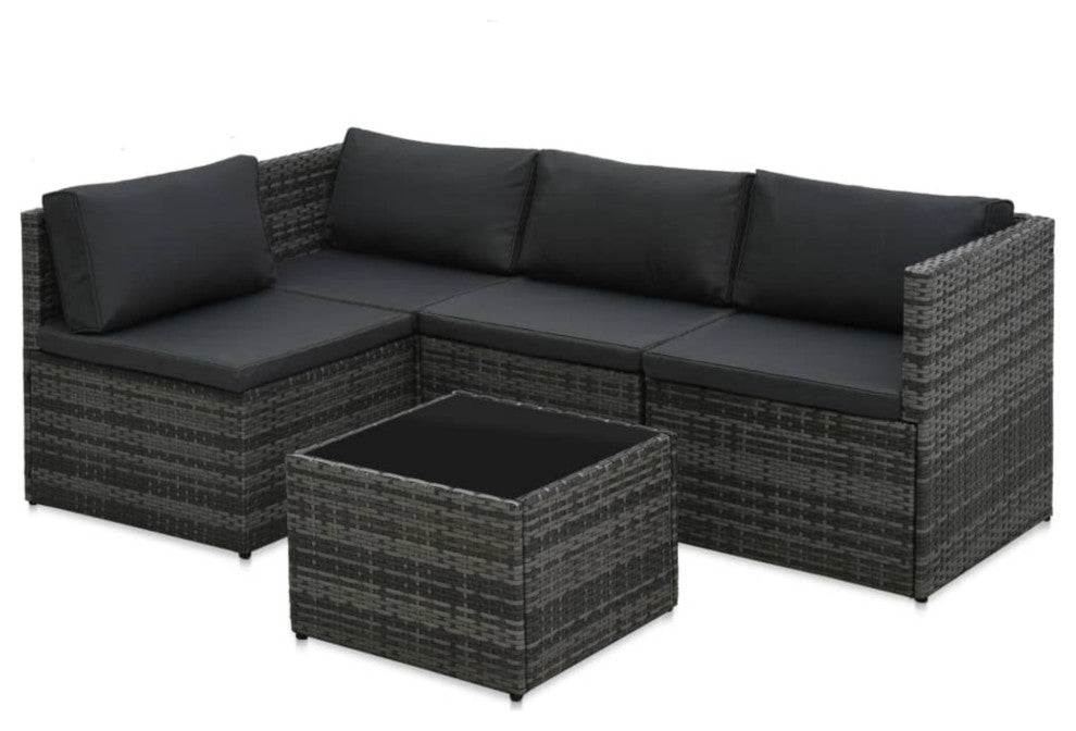 vidaXL 5-Piece Garden Lounge Set With Cushions Poly Rattan Gray