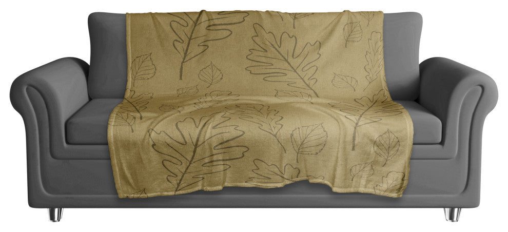 Mustard Yellow Large Leaf Pattern 50x60 Coral Fleece Blanket