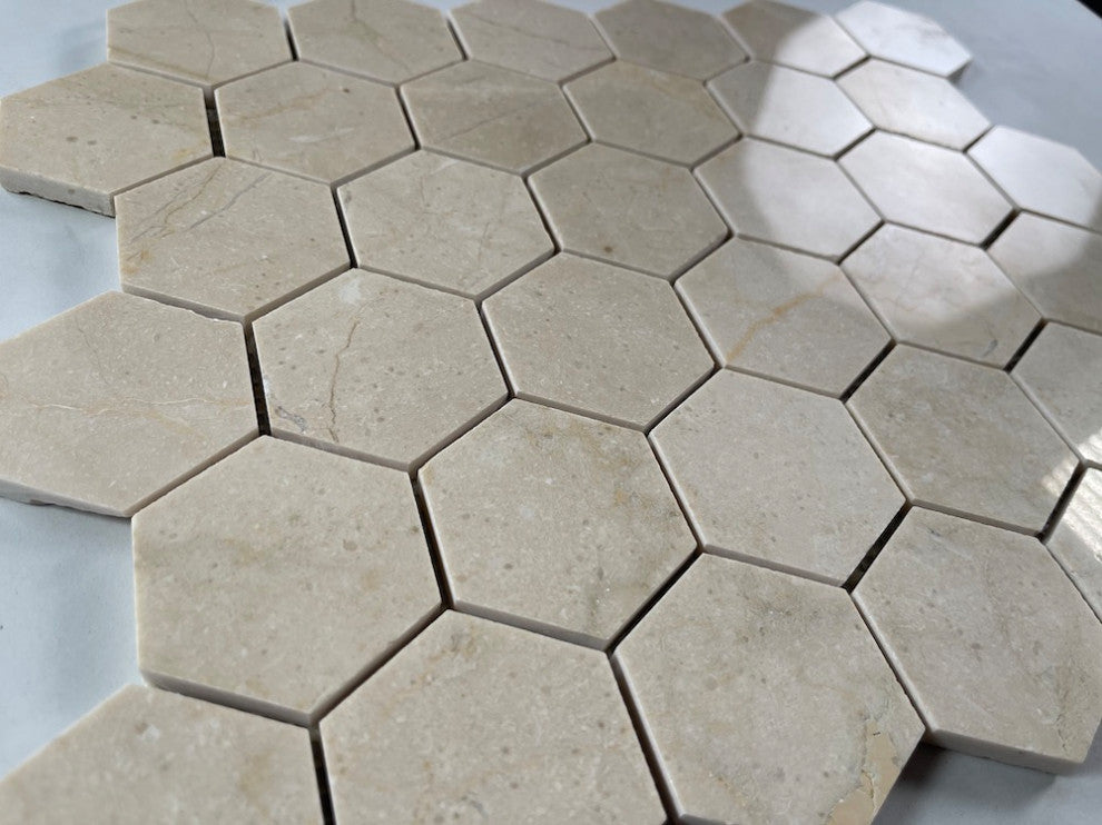 Crema Marfil Marble 2 inch Hexagon Mosaic Tile Polished, 1 sheet