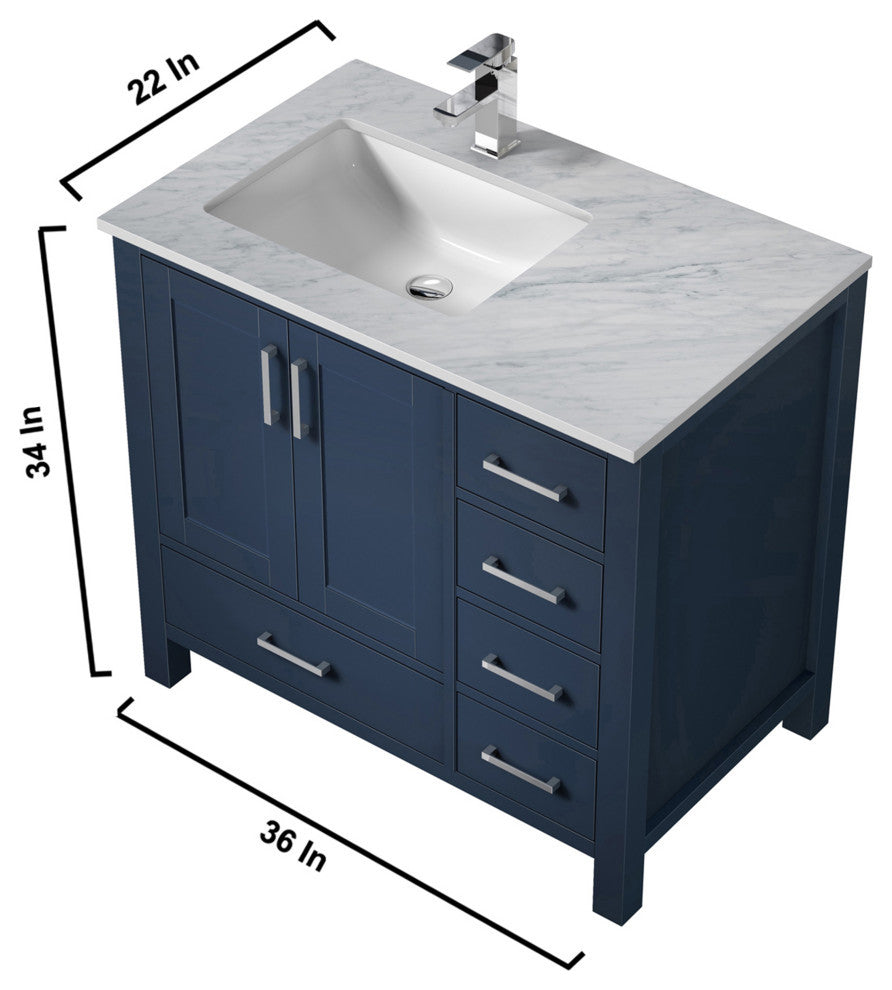Jacques 36" Navy Blue Single Vanity Set with Marble Top - Left Version