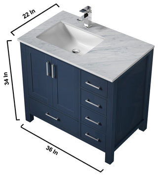 Jacques 36" Navy Blue Single Vanity Set with Marble Top - Left Version