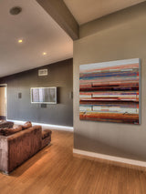 "Trains on Tracks" Painting Print on White Wood, 40"x40"