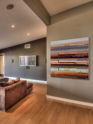 "Trains on Tracks" Painting Print on White Wood, 40"x40"