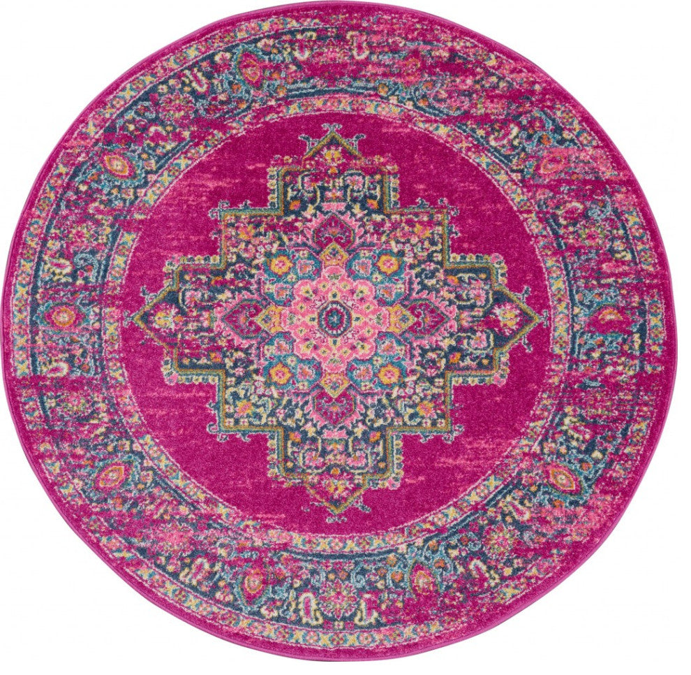 8' Fuchsia Round Power Loom Area Rug