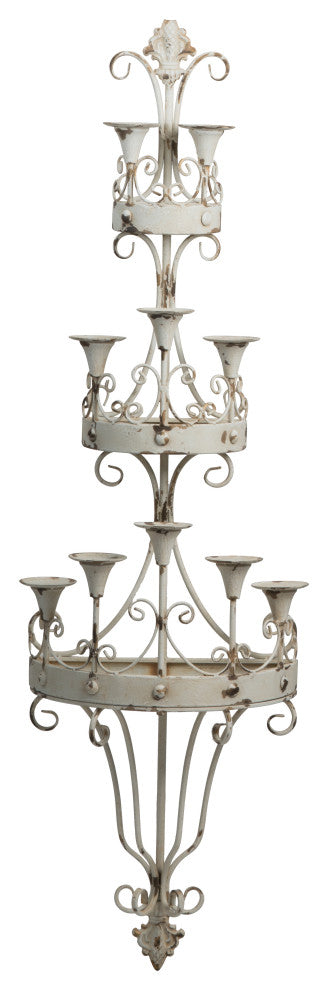 Benzara BM285548 Wall Mount Candle Holder, Ornately Scrolled White Metal Finish