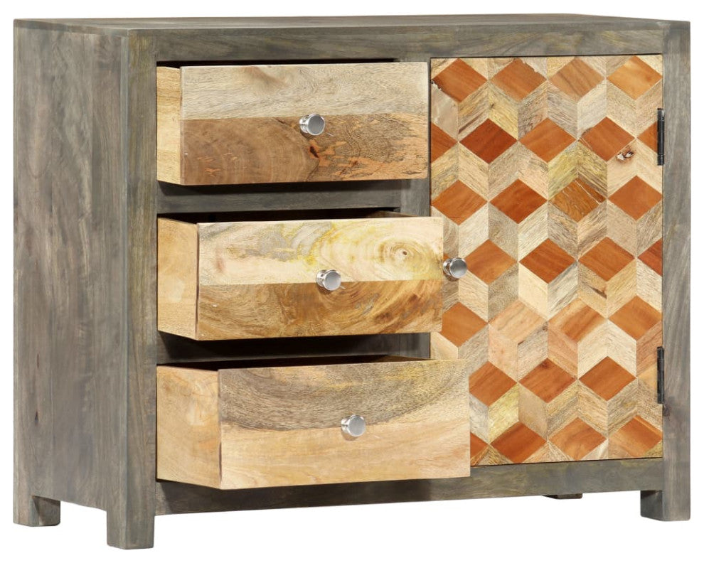 vidaXL Cabinet Kitchen Storage Console Table with Drawers Gray Solid Wood Mango