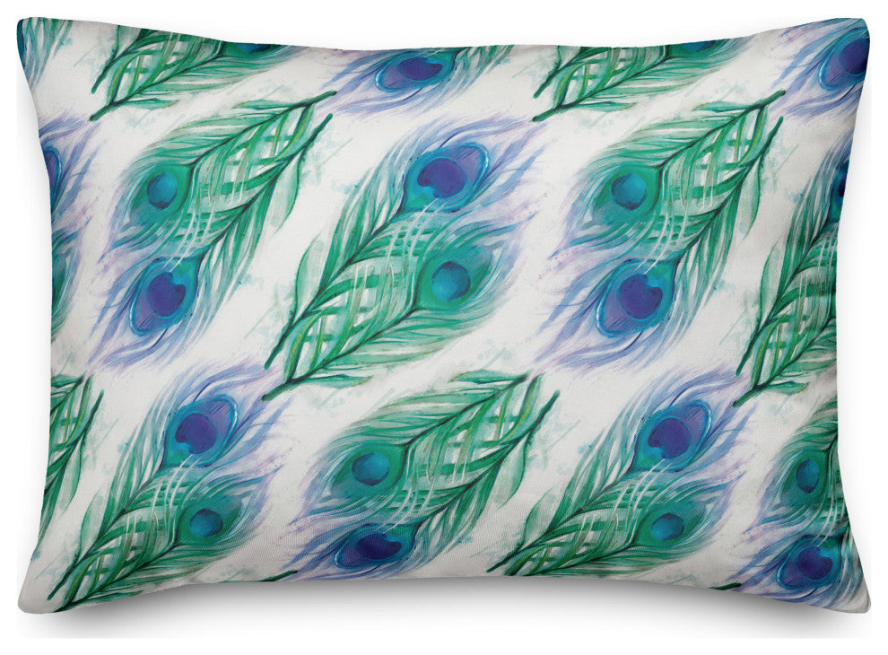 Watercolor Peacock Feathers 5 14x20 Spun Poly Pillow