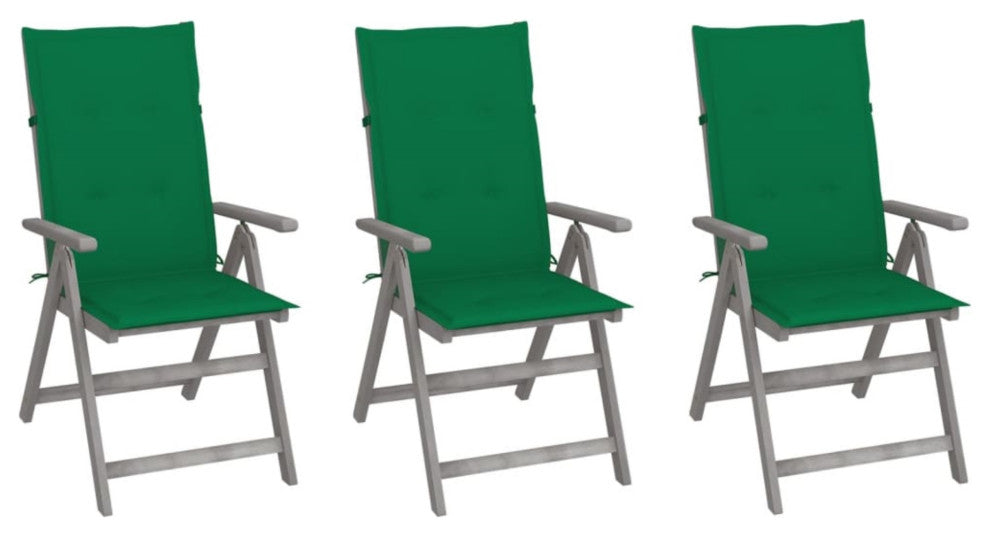 vidaXL Garden Reclining Chairs 3-Piece With Cushions Solid Acacia Wood