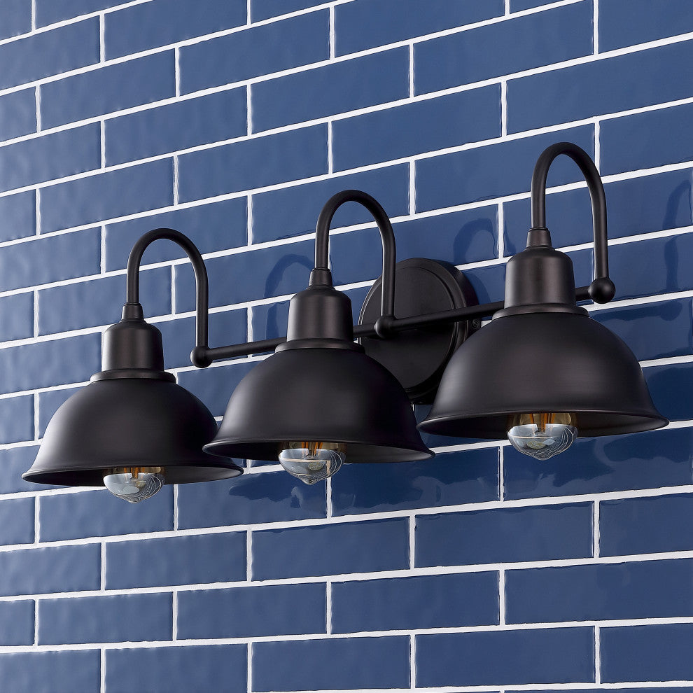 Frisco Farmhouse Industrial Iron LED Vanity, Oil Rubbed Bronze, 3-Light