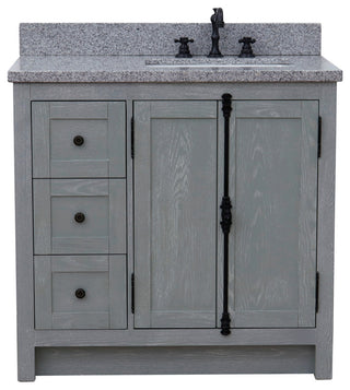 37" Vanity, Gray Ash With Gray Granite Top, Right Doors/Right Rectangle Sink