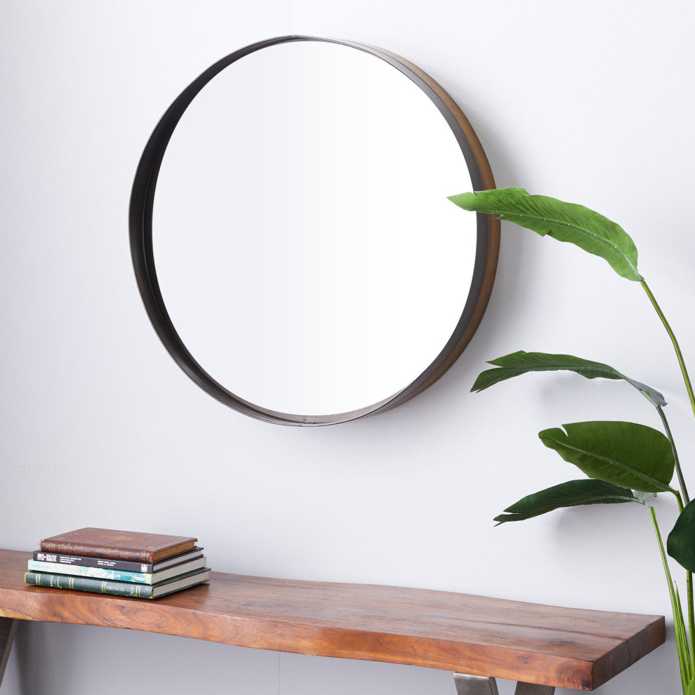 Black Metal Wall Mirror, 32"x32"x5" 43351