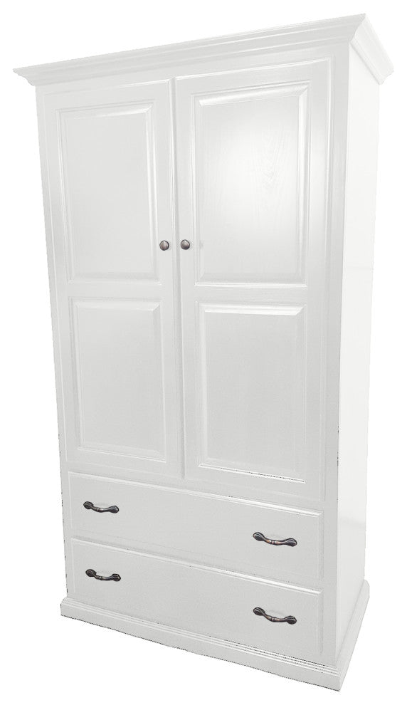 Double Wide Traditional Wardrobe, Bright White, With Adjustable Shelves