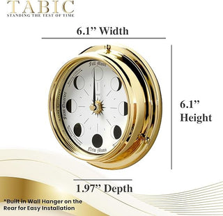 Traditional Northern Hemisphere Solid Brass Moon Phase Clock - Handcrafted