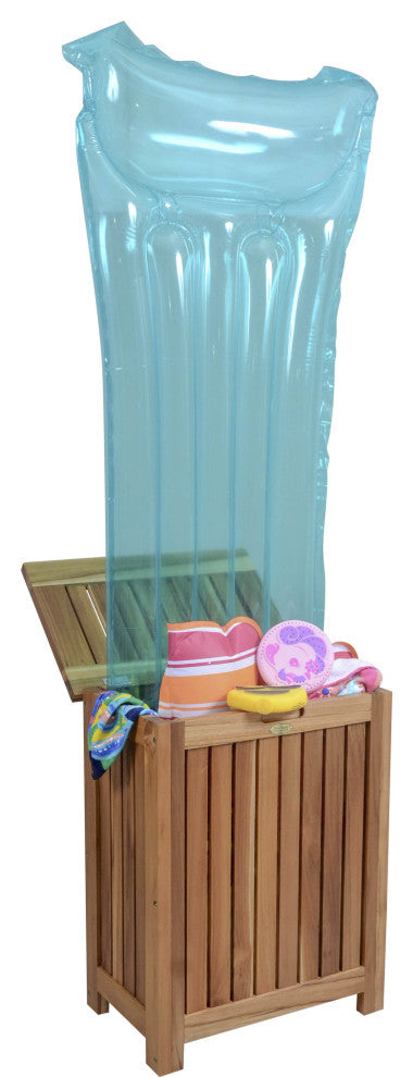 HomeRoots Compact Teak Laundy Storage With Removable Bag, Natural Finish