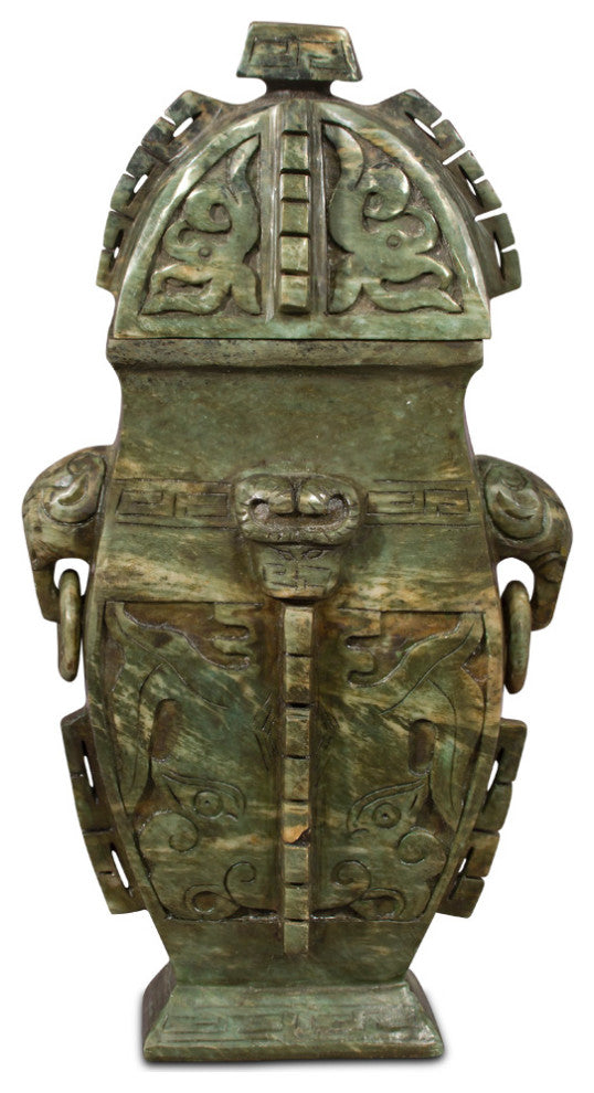 Hand Carved Chinese Jade Wine Vessel with Removable Lid