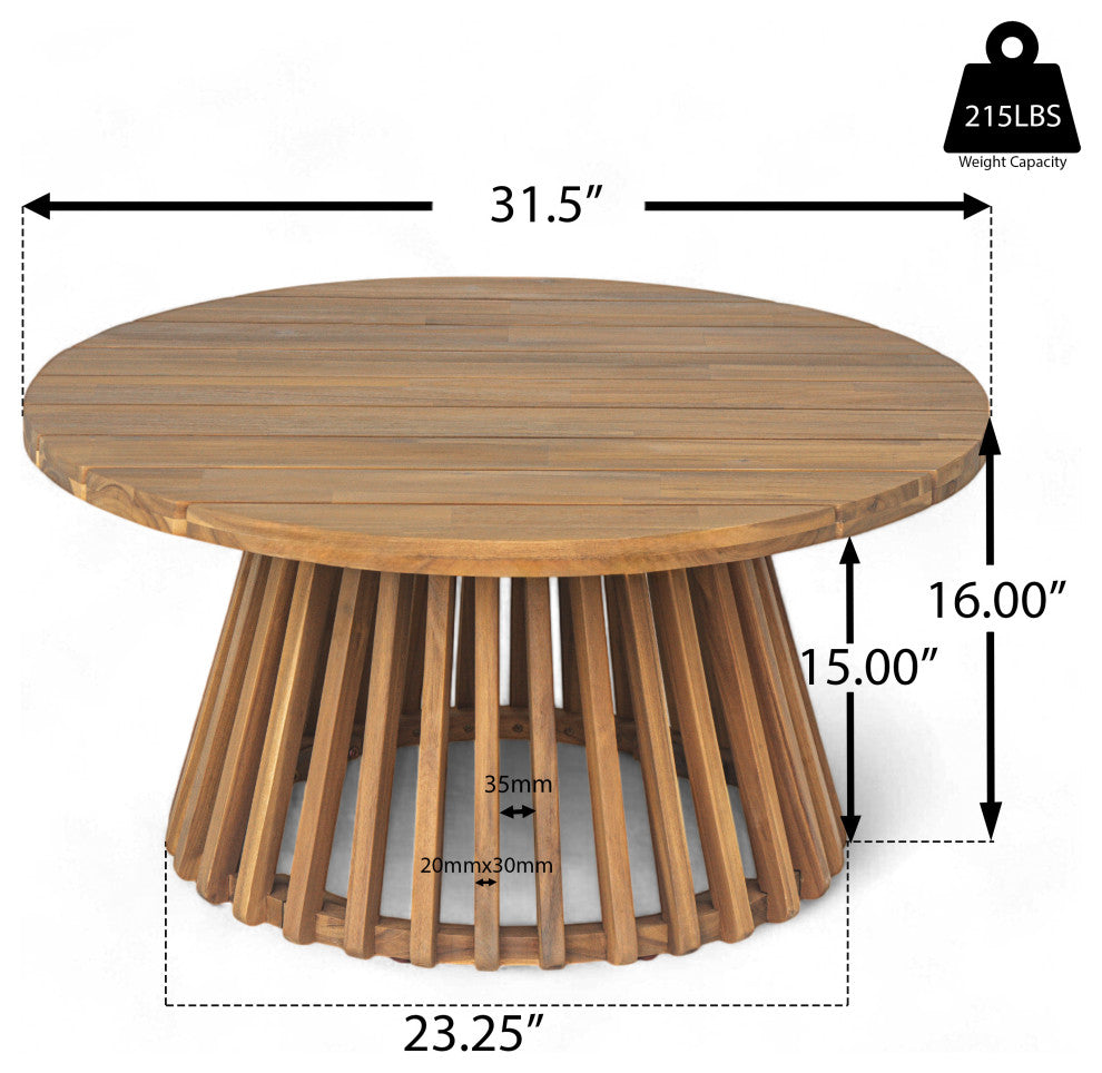 GDF Studio Outdoor Acacia Wood Patio Coffee Table, Light Teak