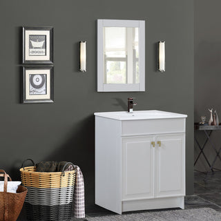 SmartFold 31" Single Sink Vanity, White With White Ceramic Top, Brushed Gold