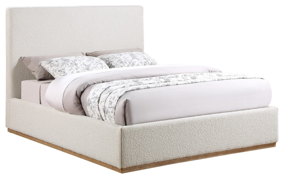 Monaco Boucle Fabric Upholstered Bed, Cream, Queen