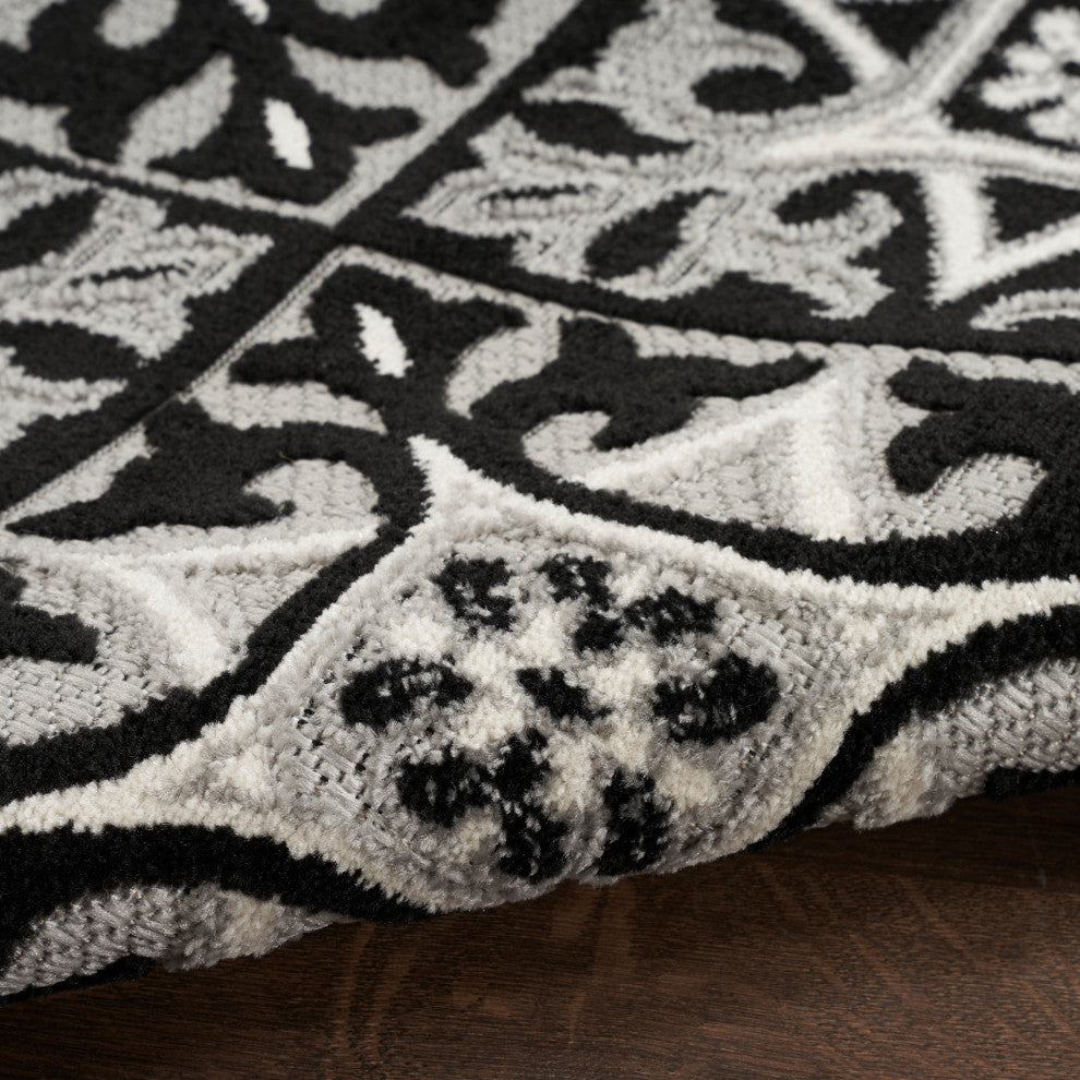 Nourison Aloha 7'10" Round Black White Contemporary Area Rug