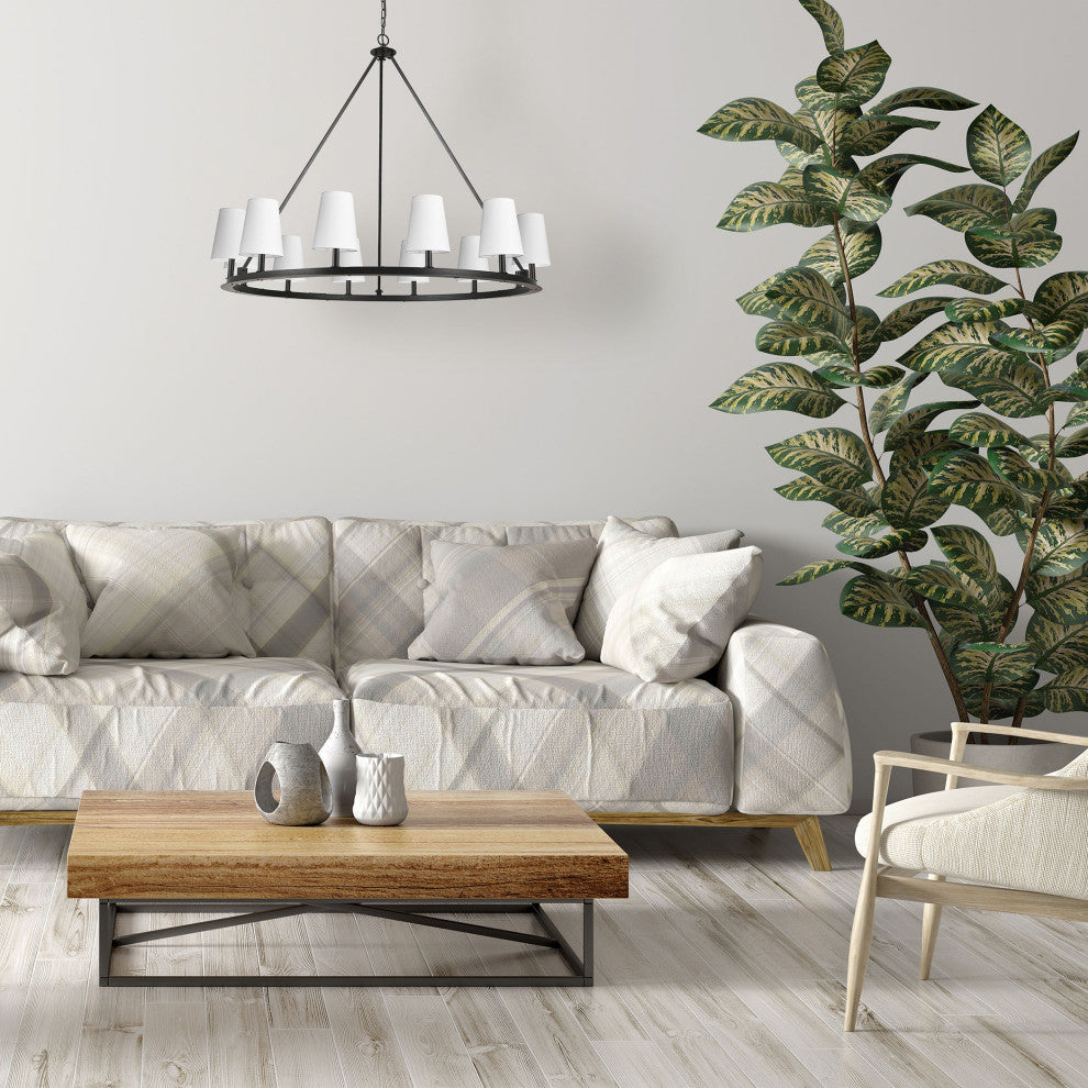 Colby Transitional 12 Light Matte Black White Metal Chandelier
