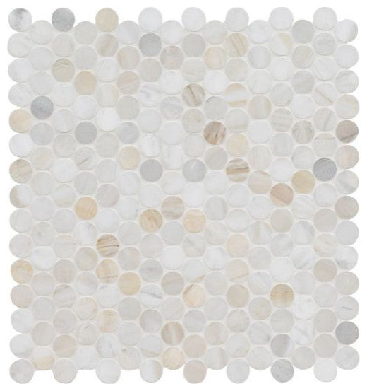 Athena Gold Pennyround 12X12 Honed Marble Mosaic, 10 Sheets