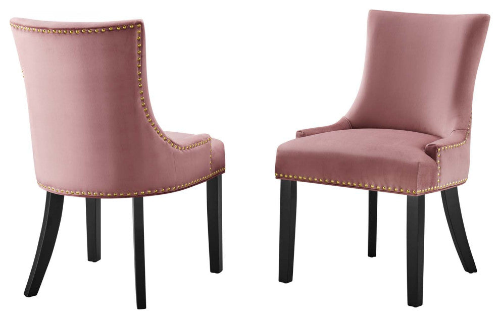 Dining Chair, Nailhead, Set of 2, Pink, Velvet, Modern, Cafe Bistro Hospitality
