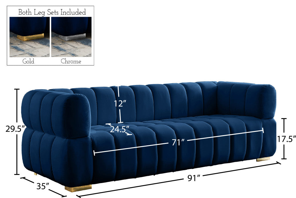 Gwen Velvet Upholstered Chair, Navy, Sofa