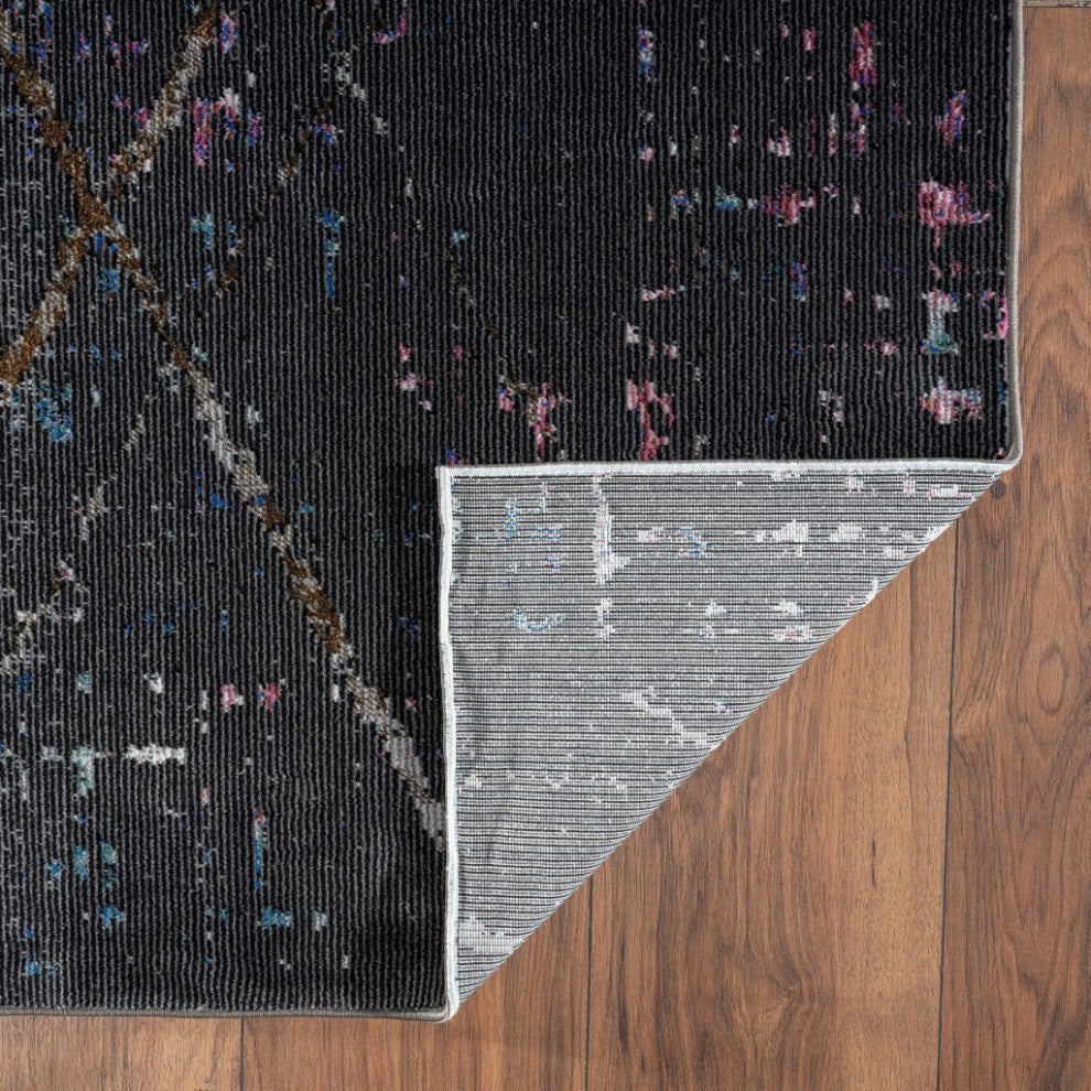 8" x 10" Distressed Black Abstract Area Rug