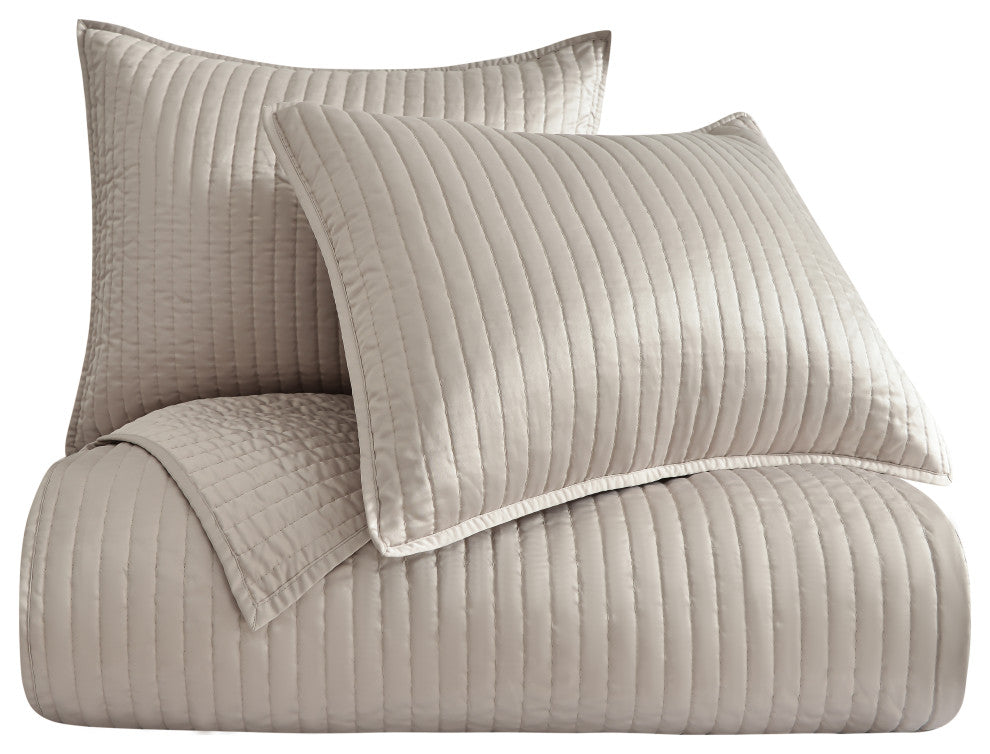 Satin Channel Quilt Set, 3 Piece, Taupe, Twin