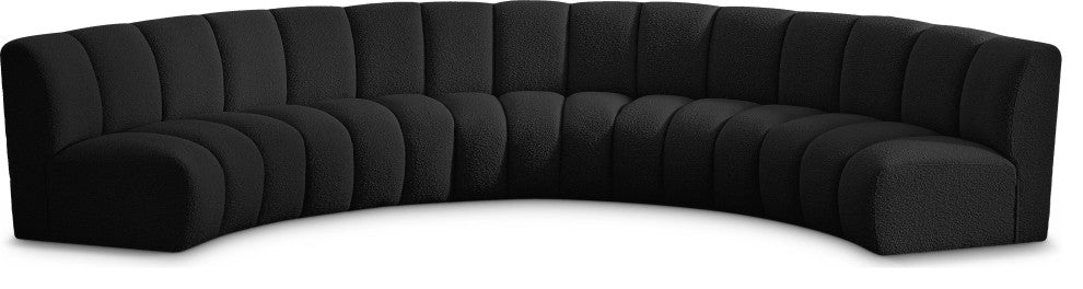 Infinity Black Boucle Fabric Upholstered Arc Shaped Modular Sectional, Black, 5-Piece, Arc-Shaped