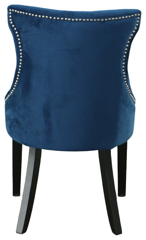 Megan Tufted Chair With Nailhead Trim, Blue/Espresso