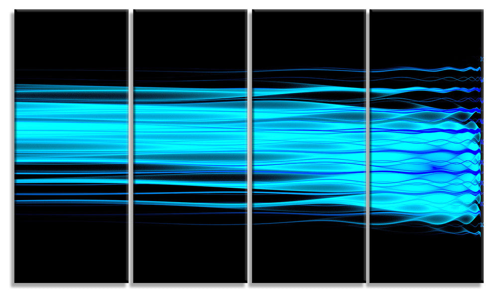 Bright Blue Fractal Waves, Abstract Art on Canvas, 48"x28", 4 Panels