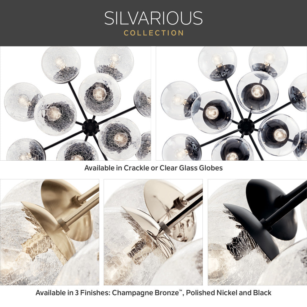 Silvarious Convertible Chandelier, Black Clear, 12 Light Clear