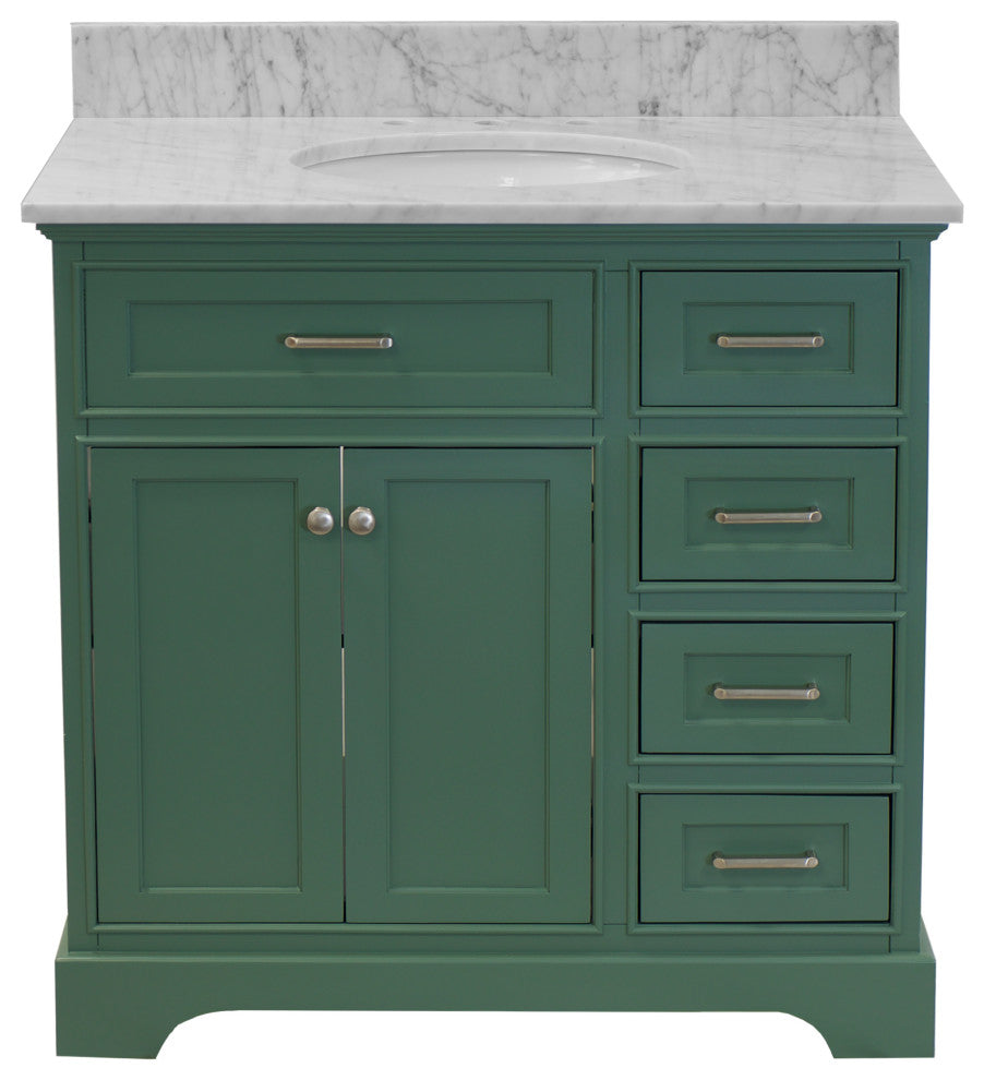Aria 36" Bathroom Vanity, Sage Green, Carrara Marble