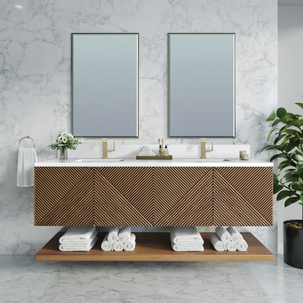James Martin Marcello Bath Vanity, Chestnut, 72", White Zeus, Single-Hole