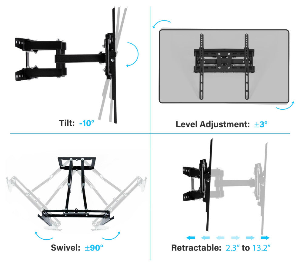 Full Motion Double-arm TV Wall Mount Bracket for 20 to 60" Screens
