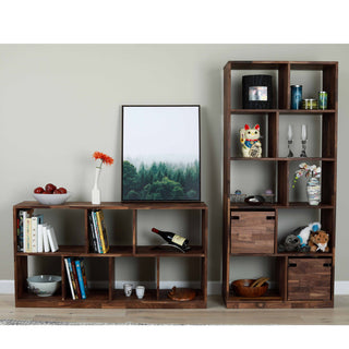 Zuma High Modern Solid Wood Walnut Shelving Unit, Open Bookcase