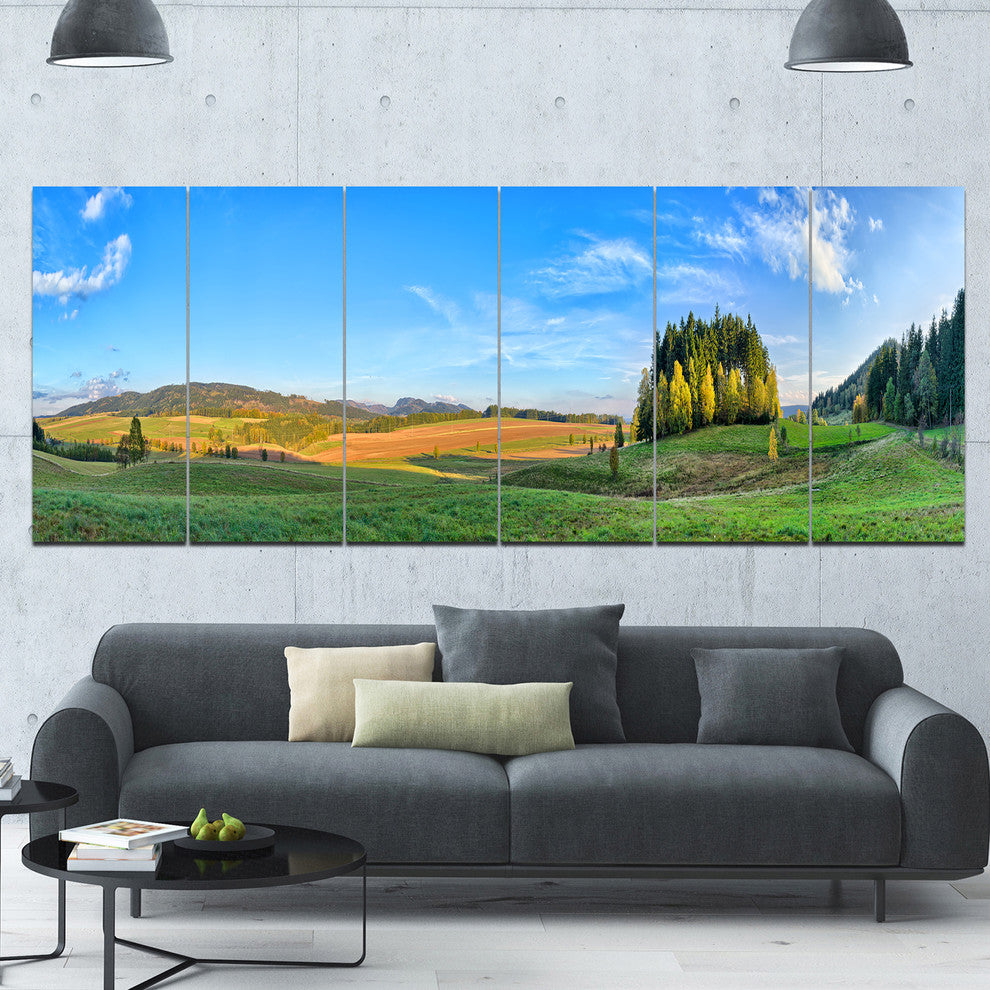 Long Panorama with Little Forest, Landscape Canvas Art Print, 70"x28", 6 Panels